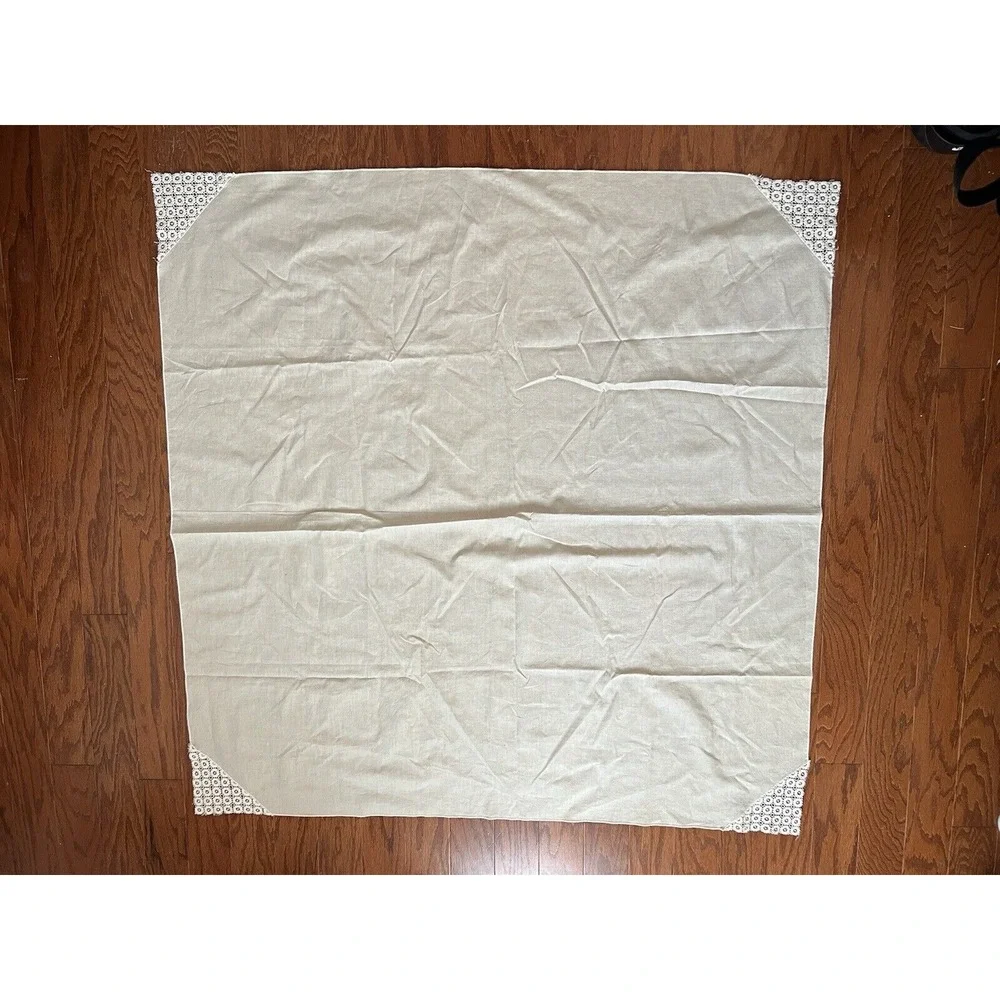 Vintage Linen Square Tablecloth Table Topper‎ Lace Corners 41
